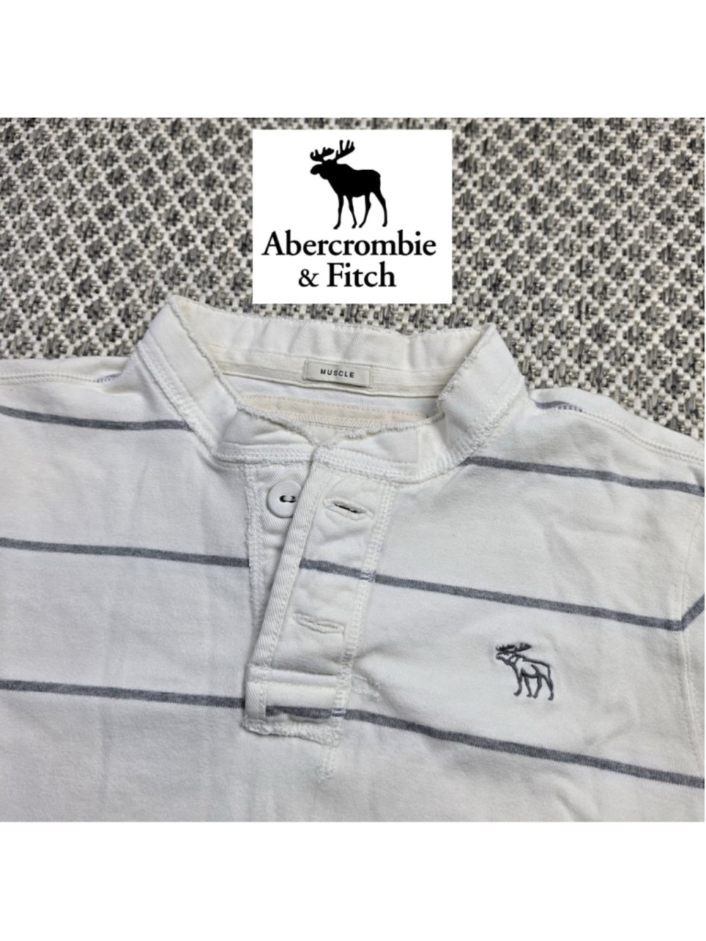 Y2K Abercrombie & Fitch Mens M Muscle Fit Striped Polo Shirt Moose 100% Cotton